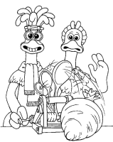 A coloring page of chicken run